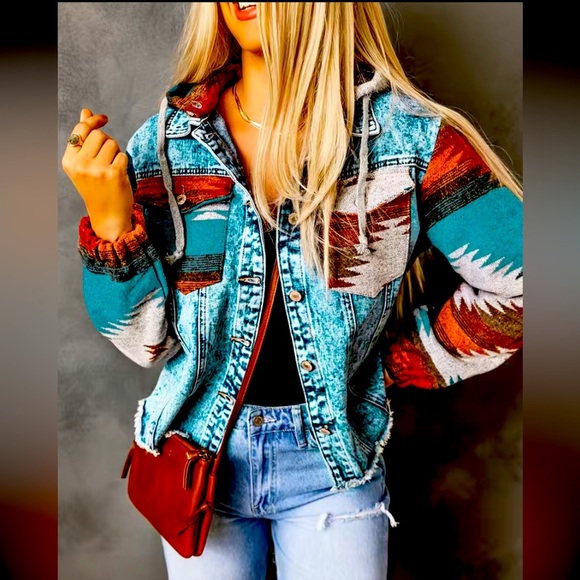 Boho Style Hooded Denim Jacket